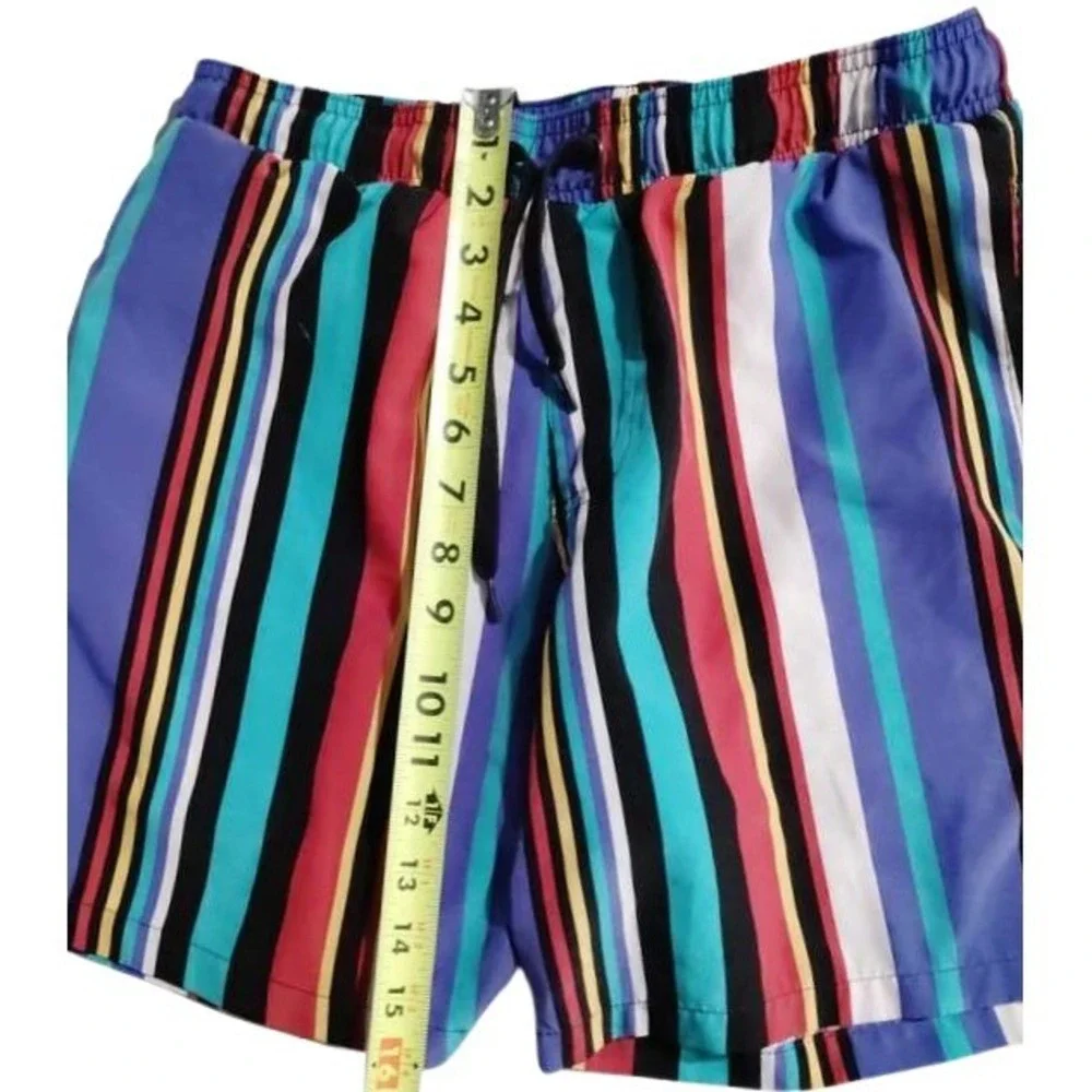 Surf Society Swimwear‎ Men's Medium Striped Elastic Waist Drawstring Swim Trunks